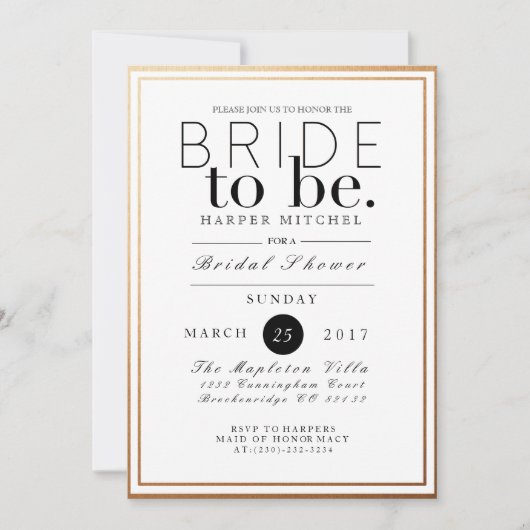 Fête des mariées chic et formelle | Invitation Gol (Devant)