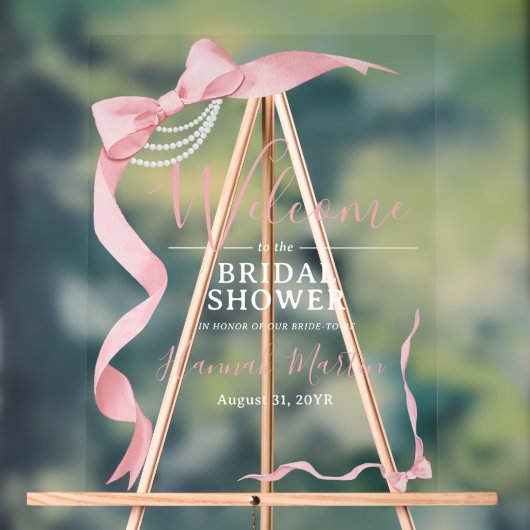 Fête des mariées Coquette Pink Bow & Pearl Bienven (Neutre)