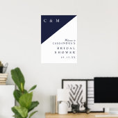 Fête des mariées de Monogramme bleu marine Affiche (Bureau à domicile)