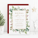 Fête des mariées de Noël de la verdure botanique<br><div class="desc">Cette invitation à la douche nuptiale comprend des eucalyptus à l'aquarelle peinte, des feuilles verts, des baies rouges, des branches de pin et un cadre rectangulaire en faux or avec une calligraphie élégante. Pour une personnalisation plus avancée de cette conception, cliquez sur le lien "Customiser plus loin". Des articles correspondants...</div>