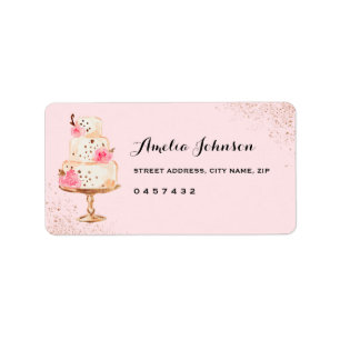 Fête des mariées de thé rose de gâteau Étiquettes