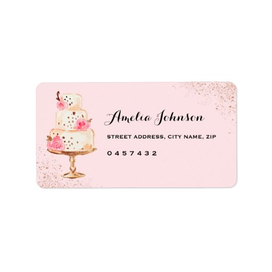 Fête des mariées de thé rose de gâteau Étiquettes  (Devant)