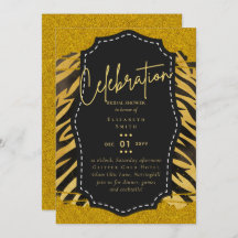 Fête des mariées en or noir brillant Invitations