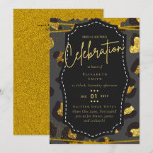 Fête des mariées en or noir brillant Invitations
