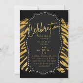 Fête des mariées en or noir brillant Invitations (Devant)