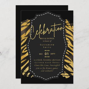 Fête des mariées en or noir brillant Invitations