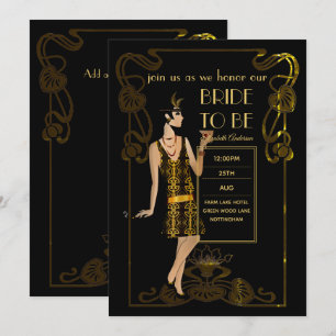 Fête des mariées en or noir brillant Invitations