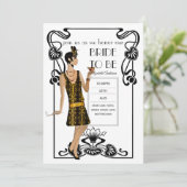 Fête des mariées en or noir brillant Invitations (Debout devant)