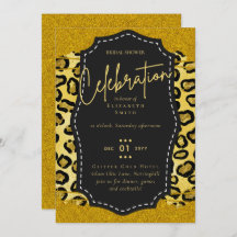 Fête des mariées en or noir brillant Invitations