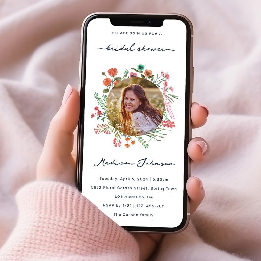 Fête des mariées Fleur sauvage colorée Invitation