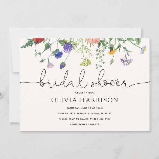 Fête des mariées Fleur sauvage douche Invitation (Devant)