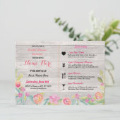 Fête des mariées Floral rose Itinéraire Invitation (Debout devant)
