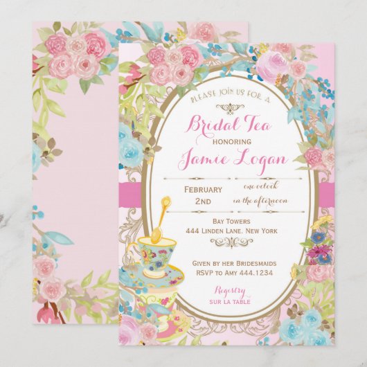 Fête des mariées Floral Tea Party Invitation (Devant / Derrière)