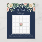 Fête des mariées florale bleu marine Bingo Carte d (Devant)