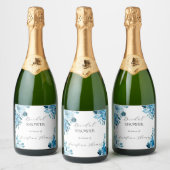 Fête des mariées Florale Bleue Étiquette à vin mou (Bouteilles)