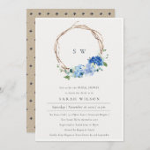 Fête des mariées florale Bleue vivante Invitation (Devant / Derrière)