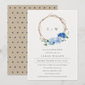 Fête des mariées florale Bleue vivante Invitation (Devant / Derrière)