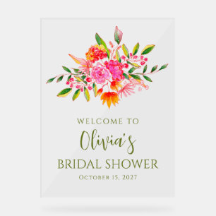 Fête des mariées florale rose orange moderne Bienv
