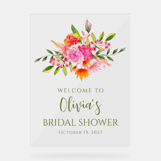 Fête des mariées florale rose orange moderne Bienv (Recto)