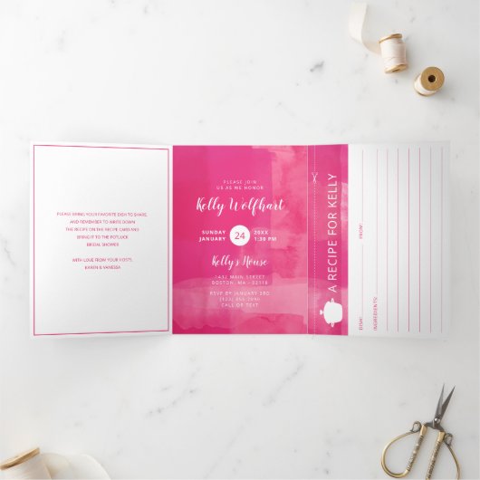 Fête des mariées Fuchsia Potluck avec carte de rec (Intérieur)