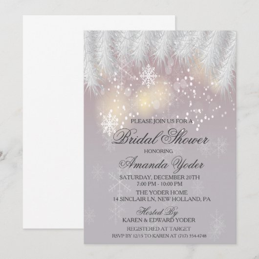 Fête des mariées Hiver Flocon de neige Invitation (Devant / Derrière)