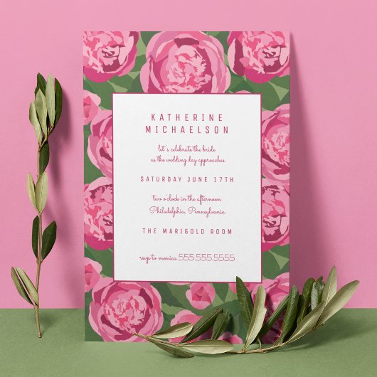 FÊTE DES MARIÉES | Invitation de pivoine rose fonc