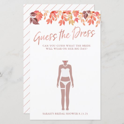 Fête des mariées Jeu Devinez La Robe Feuilles Auto (Devant / Derrière)