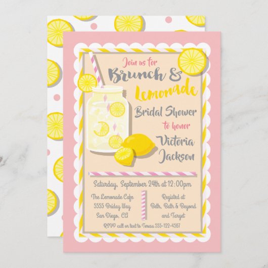 Fête des mariées Lemonade Brunch Invitations (Devant / Derrière)