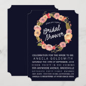 Fête des mariées Marine Floral Wreath Invitation (Devant / Derrière)