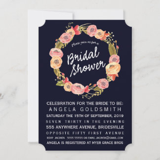 Fête des mariées Marine Floral Wreath Invitation