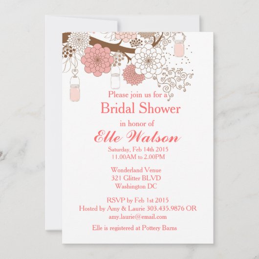 Fête des mariées Mason Jars, Invitations de douche (Devant)