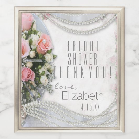 Fête des mariées Merci Rose et Étiquette de vin Pe (Étiquettes simples)