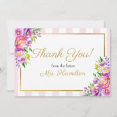 Fête des mariées Merci rose et or Floral (Devant)