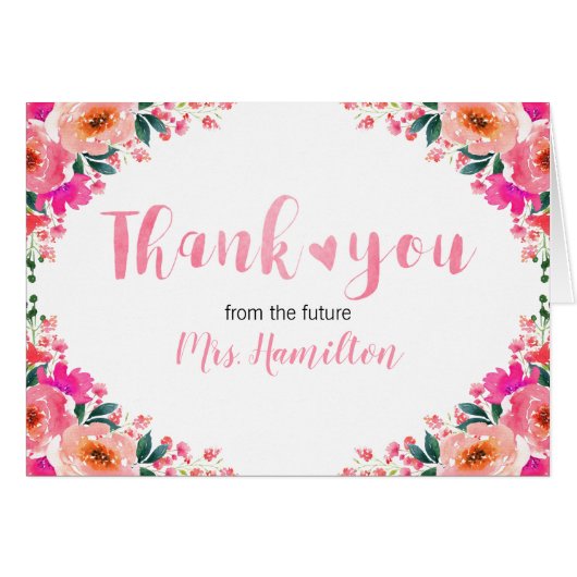 Fête des mariées Merci rose Fleurs et coeur (Devant horizontal)