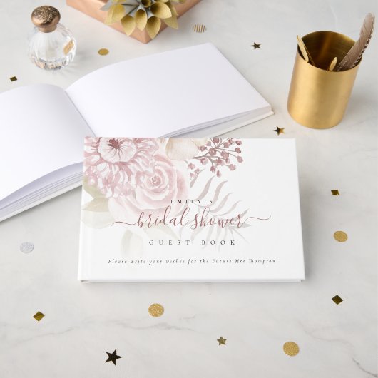 Fête des mariées moderne Dusty Rose Florals Livre  (Recto ouvert)