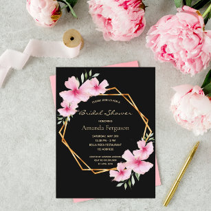 Fête des mariées noir rose floraux invitation