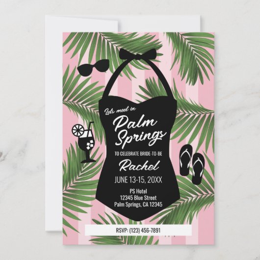 Fête des mariées Palm Springs Invitation (rose) (Devant)