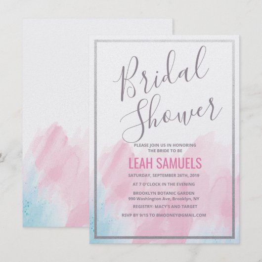 Fête des mariées Pastel Aquarelle Invitation (Devant / Derrière)