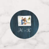 Fête des mariées photo en bois bleu Confetti (Petit recto)