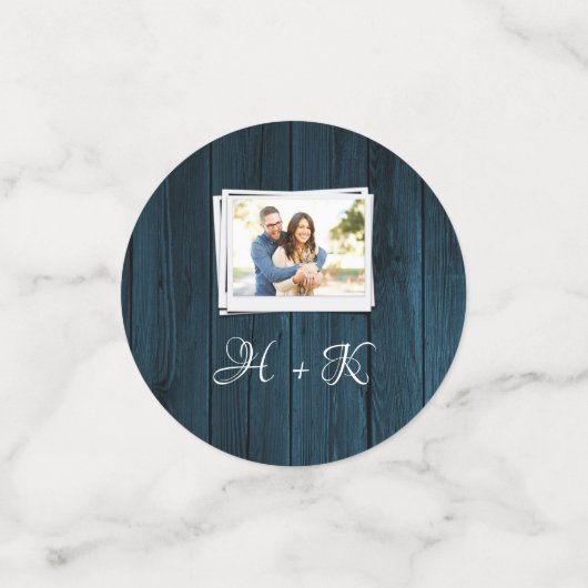 Fête des mariées photo en bois bleu Confetti (Petit recto)