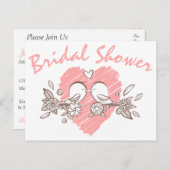 Fête des mariées Pink Heart Lovebirds Invitation (Devant / Derrière)