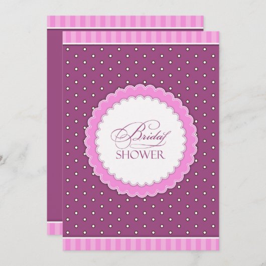 Fête des mariées Polka rose violet plat Invitation (Devant / Derrière)