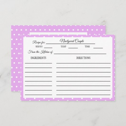 Fête des mariées Recette Carte blanc Polka Dot Lav (Devant / Derrière)