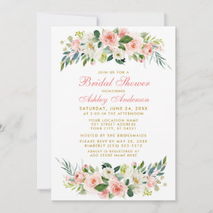 Fête des mariées Rose Blanc Floral Gold Invitation