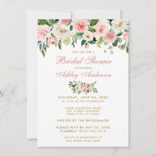 Fête des mariées Rose Blanc Or Floral Invitation P