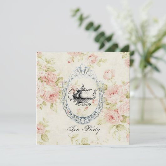 Fête des mariées rose Floral Tea Party Invitation (Debout devant)