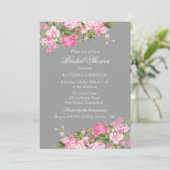 Fête des mariées rose gris floral chic  Invitation (Debout devant)