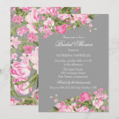 Fête des mariées rose gris floral chic  Invitation (Devant / Derrière)