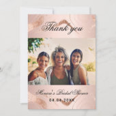 Fête des mariées rose or carte de remerciements ph (Devant)
