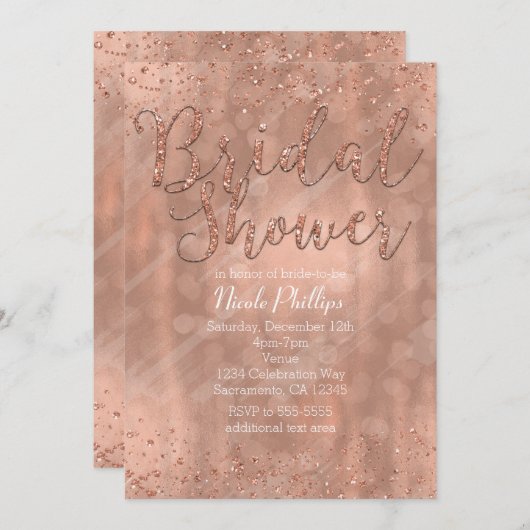 Fête des mariées Rose Rose Gold Glamor Invitations (Devant / Derrière)